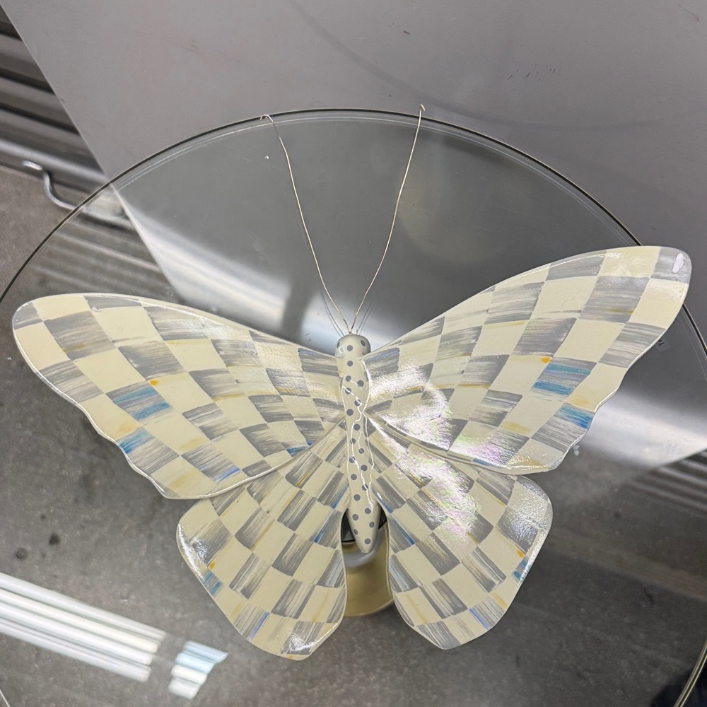MacKenzie-Childs Checkered Butterfly Decor - Cream and Blue